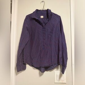 J. Crew Navy Blouse with Pink Dot Print